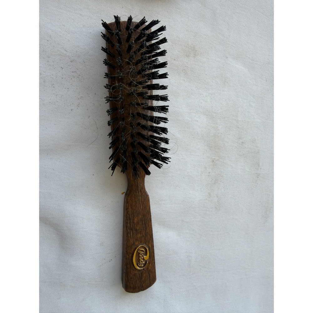 Vintage‎ Goody Hair Brush Brown Faux Wood Grain Gold Logo USA Made GLC-839